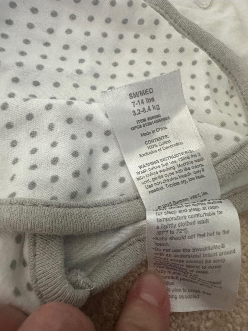 swaddle me Soft Gray Polka Dot baby swaddle small medium 7-14 lbs.